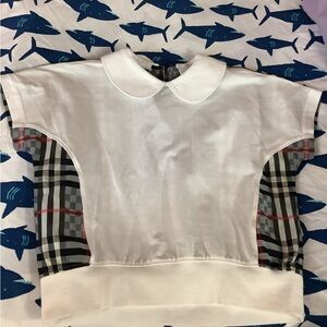 Burberry White Peter Pan Collar Top with Signature Plaid Panels